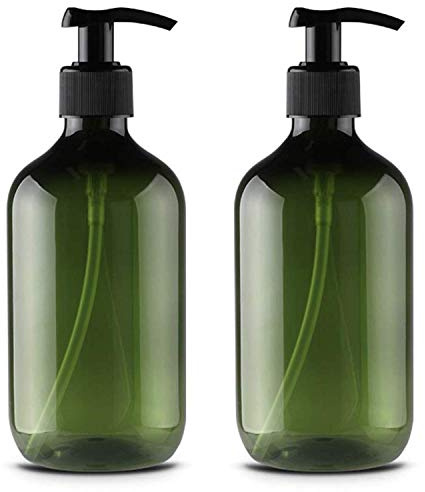 Alledomain 2 flaconi vuoti in plastica ricaricabili da 300 ml, con erogatore a pompa, per shampoo, bagnoschiuma, crema doccia, gel doccia, dispenser per prodotti da toeletta (verde)