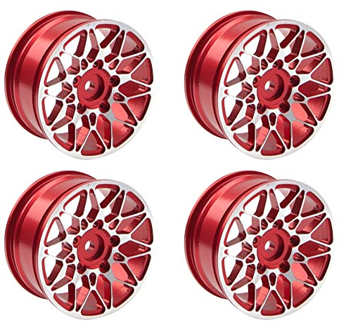 ShareGoo Metal Wheel Rims RC 12mm Hex Hubs 1/10 RC Drift On-Road Racing Touring Wheel Rim Compatible with HSP Tamiya Kyosho RedCat Sakura WLtoys Universal 1/10 RC Scales (Red)