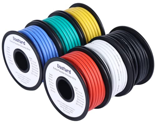 Dastard 16 Gauge Silicone Wire 120ft, Flexible 16 AWG Stranded Tinned Copper Wire【6 Spools Each 20ft】 Primary High Temperature 16AWG Automotive Wire 200℃ 600V