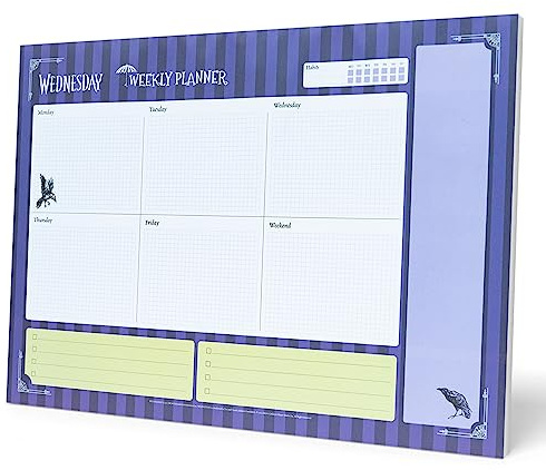 Grupo Erik Planner Settimanale da Tavolo A3 Mercoledì Addams - Planning Settimanale Verticale con 54 Fogli a Strappo, Spazi per Ogni Giorno e Note | Weekly Planner, To Do List Planner (29,7 x 42 cm)