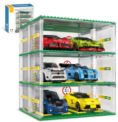 NEWABWN Creative Three-Story Building Block Garage with Display Features, Compatible with Small Lego Cars (130 Pieces), Ideal for 8-Studs Wide Building Blocks Cars (Cars Not Included)