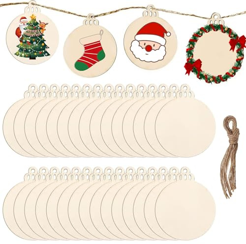 DRERIO 50 Stück Runde Holzscheiben Unvollendete Holzkreise Naturholzscheiben Holz Ornamente für Weihnachten Dekoration Handwerke Basteln Bemalen Scrapbook