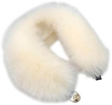 iSpchen Plüschkragen Halswärmer Damen Faux Fuchspelz Kragen Kunstfell Schal Thermo Halstuch mit Knöpfen Flauschiger Nacken Kleidung Zubehör, Wintergeschenk, 53cm, Beige 2