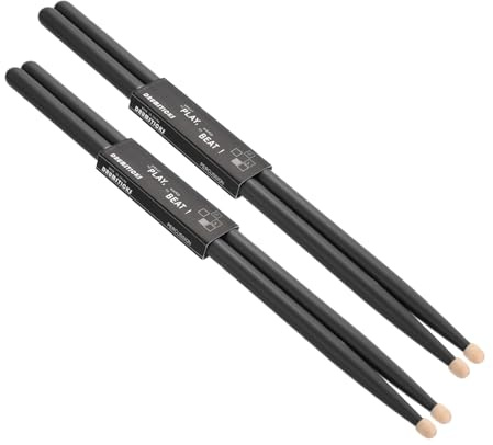 QUARKZMAN 2 Pares de Baquetas de Madera de Arce con Mangos Antideslizantes 7A Negras Baquetas Clásicas de Madera para Instrumentos de Percusión y Batería