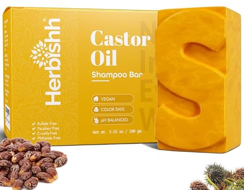 Herbishh Castor Oil Shampoo Bar – Nourishing Solid Shampoo Bar for Hair Growth & Thinning Hair – Castor Oil Soap for Healthy Moisturized Scalp – Natural & Organic Soap for Women & Men 3.53 oz