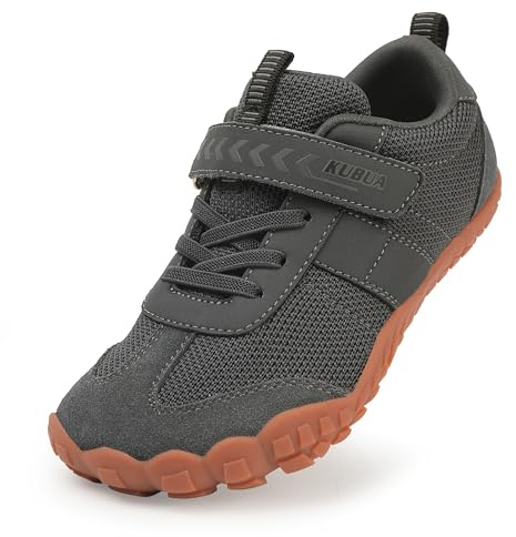 KUBUA Kids Sneakers Barefoot Shoes for Boys Girls Lightweight Slip Resistant Zero Drop Running Shoes Tennis Trekking Dark Grey 3.5 Big Kid