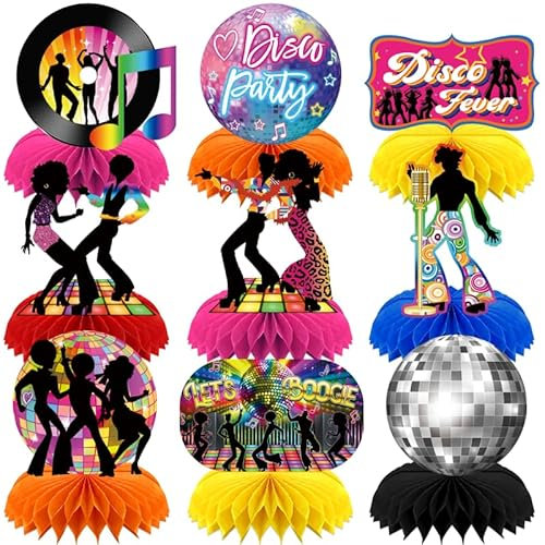 9 Stück 70er Party Waben Tischdekoration, 70er Jahre Disco Waben-Mittelstücke, Dancing Queen Party Tischmittelstücke 70er 80er 90er Thema Party Dekorationen 1970er Disko Party Mittelstücke für Tisch