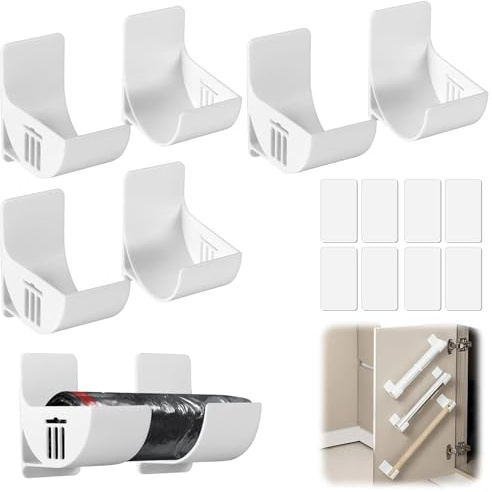 8 Stück (4 Paare) Nein Stanzen Küchen Organizer - Wand Montierter Müllbeutelhalter Organizer Küche Mülltütenhalter Müllsack Spender Küche Halter Wandregal Selbstklebend für Wachspapier, Müllsack