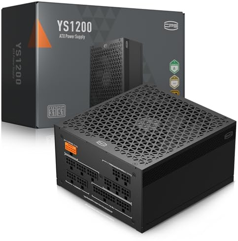 CPS YS1200 Fuente de alimentación, 1200W 80 Plus Gold Certified PSU para juegos PCIe 5.1 y ATX 3.1 totalmente modular, ventilador FDB de 135 mm, condensadores electrolíticos japoneses completos, 1200W
