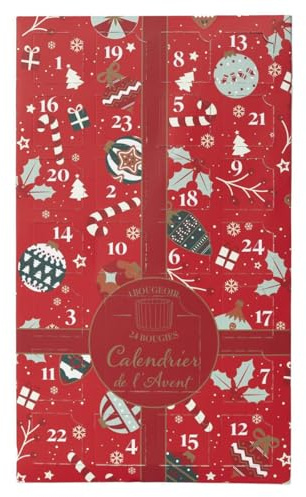 Calendrier de l'Avent 24 Bougies Parfumées & Photophore Noël 37cm Rouge