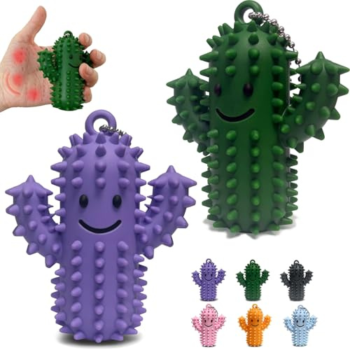 Little Ouchies Pain Fidget Toy for Kids Adults, 2Pcs Silicone Cactus Shape Spiky Stim Toy Portable Keychain for Anxiety Relief, Sensory Toys for Autism,Novel and Stress Relief Gifts for Boys Girls