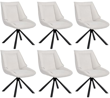 Duhome Set med 6 matstolar, chenille-tyg, 180° vridbar automatisk återställningsfunktion, som kontorsstol, toalettstol, loungestol, krämvit