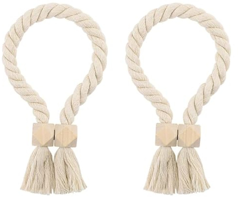 TenaLucy 2 stycken magnetisk gardin, gardinomtag trä, boho, gardinkrokar | Gardinhållare gardinomtag för gardiner bomullsrep, gardiner gardinomtag för gardiner spännen holdbacks hållare krok klämma