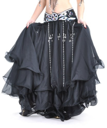Hoerev Bauchtanz DREI-Schicht- Chiffon- Rock Säumen, abgestufte Maxi-Rock Ohne Gürtel