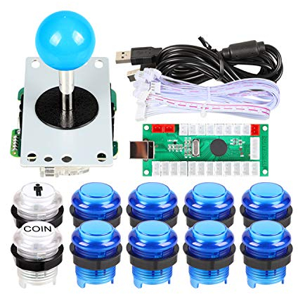 EG Starts 1 Player USB LED Encoder To PC Games Blue Stickers Controllers + 10x LED Illuminated Push Buttons For Arcade Joystick DIY Kits Parts Mame Raspberry Pi