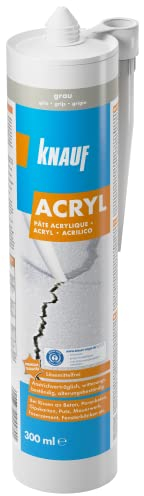 Knauf Maler-Acryl zum Abdichten von Dehnungs- und Anschluss-Fugen – umweltfreundliche Fugen-Masse zum Verfugen von Fenstern, Türen, Mauer-Werk, Putz, Beton, Rollladen-Kästen uvm., 300-ml, Grau