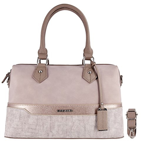 David Jones - Sac à Main Polochon Bowling Femme Cabas Taille Moyenne, Rose | Cuir PU Daim Suede Bande, Fourre-Tout Porté Epaule Bandoulière, Sac Ville Chic Elegant Mode Travail Bureau Loisir
