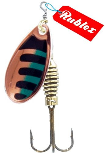 Rublex - Pack de 5 Cucharillas de Pesca Celta-3 CNV | Cebo Artificial de Pesca con Sistema Quita-Vueltas y Anzuelo Fácilmente Intercambiable, Color CNV Cobre Negro Verde, 5gr