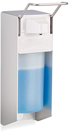 Relaxdays Eurospender 500 ml, Seifenspender Wandmontage, Desinfektionsmittelspender, Bügel-Mechanik, weiß, 1 Stück