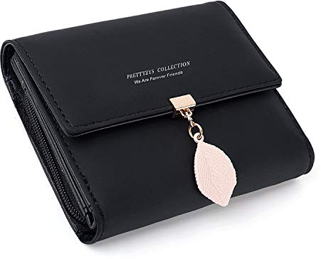Kleiner Geldbeutel Damen aus glattem und weichem Kunstleder Portemonnaie Damen klein und im Kurzformat Geldbörse Frauen klein in sehr schönen Farben mit vielen Fächern Schwarz