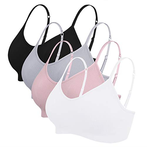 Vertvie Damset, 2/3/4, basic, välbefinnande, bh, sportbh, spagettiband, bralette, utan bygel, sömlös, vadderad med spagettibh, topp, låg stöd, bh, Svart/vit/ljusgrå/lila, M