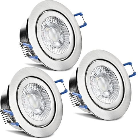 trendlights24 Mare IP44 Bad LED Einbaustrahler 230V Edelstahl rund 3 Stufen dimmbar ultra flach 35 mm 3er Set 5W Warmweiß Decken Spots für Feuchtraum