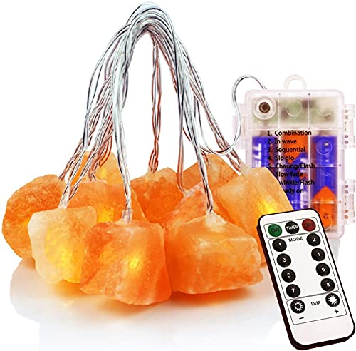 Himalayan Salt Lamp String Lights Remote Control Natural Salt Block Decoration for Home (3AAA Battery)