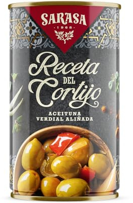 SARASA - Aceitunas Verdes con Hueso- Aliñadas segun Receta Tradicional Andaluza- La receta del cortijo- 1450 Neto