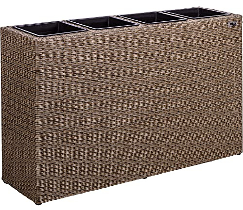 STILISTA Blumentopf aus Polyrattan-geflecht 95 x 60 x 26 cm mit 4 herausnehmbaren Innentöpfen, 4 Farben, Farbauswahl: Creme