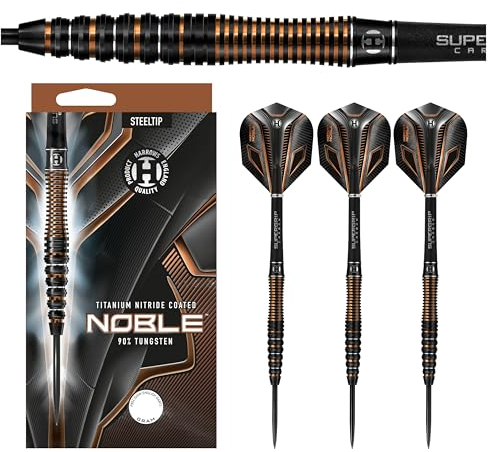 Harrows Noble 90% Tungsten Black Darts | Darts-Set mit Stahlspitze| 21g, 22g, 23g, 24g, 25g & 26g | Enthält Supergrip-Carbonschäfte und 100-Mikron-Noble-Flights- 23grmm