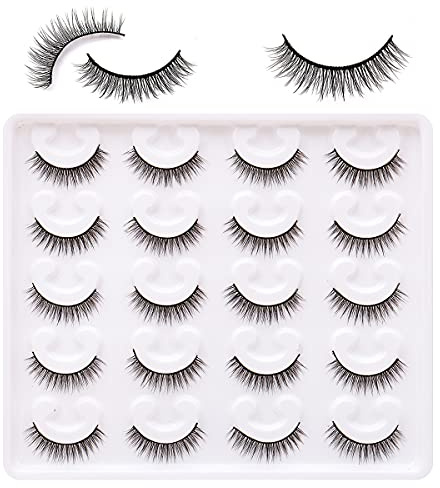 Natual Eyelashes Natural Lahes Short Eyelashes Natural Look 6D Wispy Lashes 10 Pairs 100% Handmake Reusable Fake Eye Lashe No Glue(Short-Natural_10pairs)