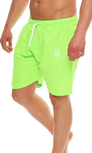 Gennadi Hoppe badshorts för män, långa badbyxor, strandshorts, boardshorts, Neon grön, M