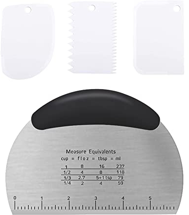 VooGenzek 4 PCS Dough Scraper Set, Stainless Steel Dough Knife, Dough Cutter, Bread Scraper, Bread Cutter, for Cutting Dough, Cakes, Pizza