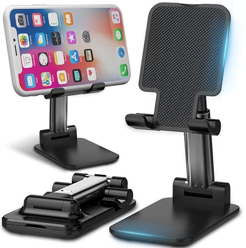 Retoo Handy Ständer, Verstellbar, Smartphone Android Halterung, Handyhalter Faltbar, Multi-Winkel, Foldable, Kompatibel mit Samsung, Huawei, Xiaomi, für Schreibtisch, Anti-Rutsch-Füße, Schwarz