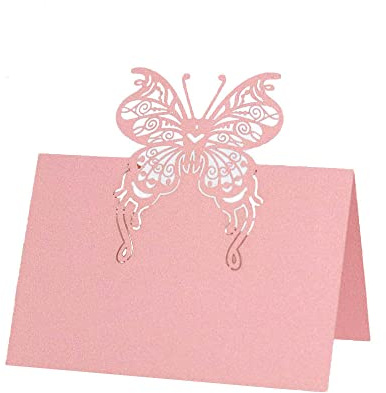 GIVBRO Segnaposto per tavolo con motivo a farfalla, 50 pezzi, per matrimonio o festa, colore: Rosa