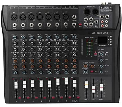 HMTE Mezclador de Audio de Estudio de Consola Profesional de 9 Canales, USB, Bluetooth, Mezcla de Sonido de DJ para reuniones Familiares de KTV Campus Speech