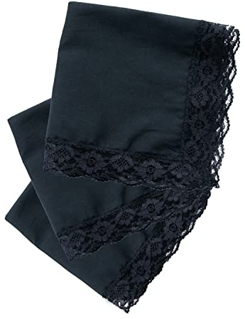 MileyMarla Taschentücher für Damen und Damen, Baumwolle, Spitze, Weiß, Hochzeitstücher, Wblack, 3 Stück, Einheitsgröße