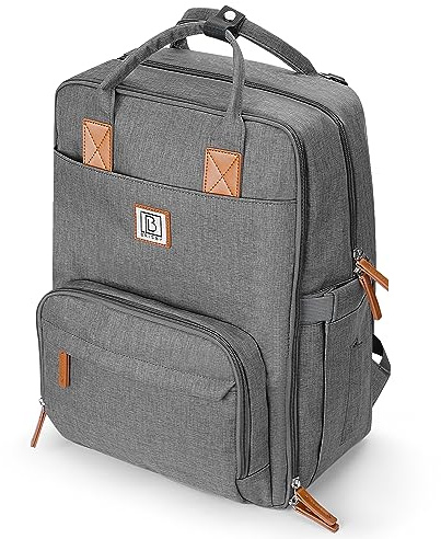 Brisby Wickelrucksack groß - Wickeltasche kinderwagen mit isoliertes Frontfach, Babytasche mit Wickelunterlage und Buggy-Montage in Farbe Dunkelgrau