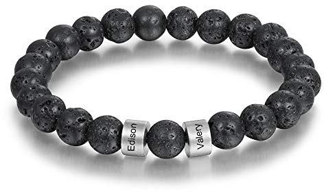 kaululu Personalisiert Armbander mit Namen Herren Männer Perlenarmband Stein Armband mit Einstellbar Geschenk für Vatertag Valentinstag Weihnachten