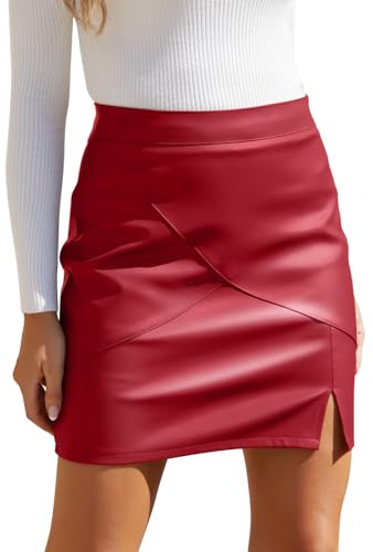 We1Fit Damen Fuax Lederrock, hohe Taille, figurbetont, Bleistift-Minirock mit Shorts