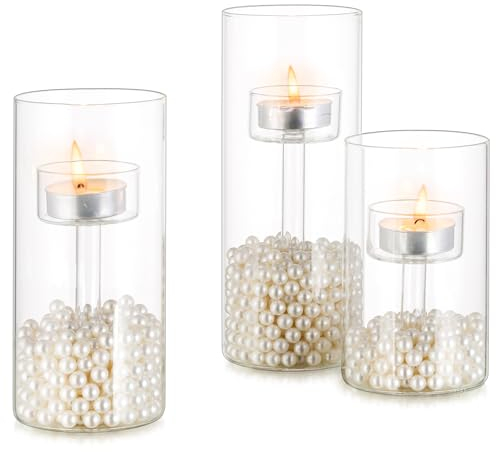 Inweder Hurricane Glas Kerzenständer für Teelichtgläser Satz von 3 Klarer Teelichthalter Kreative Teelichthalter Glas für Heimdeko Hochzeit Party Dekorationen Tischdekoration Passt Standard Teelicht