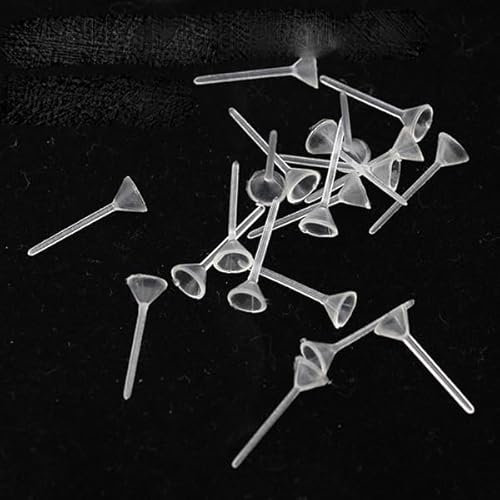 100 Stück Leere Flache/Cup-Ohrringstifte, Muttern, Ohrstecker, hintere Stopper, Ohrclips, Gummipolster, Ohrringe, Schmuckzubehör, Kunststoffstifte – 5 x 15 mm Tasse