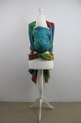 Babytragetuch aus 100% Bio-Baumwolle | Gr. 5 (420cm) | ab Geburt bis Ende der Tragezeit | diagonal elastisch gewebt | nachhaltig produzierte Garne | Dancing (like a) Rainbow-Feather
