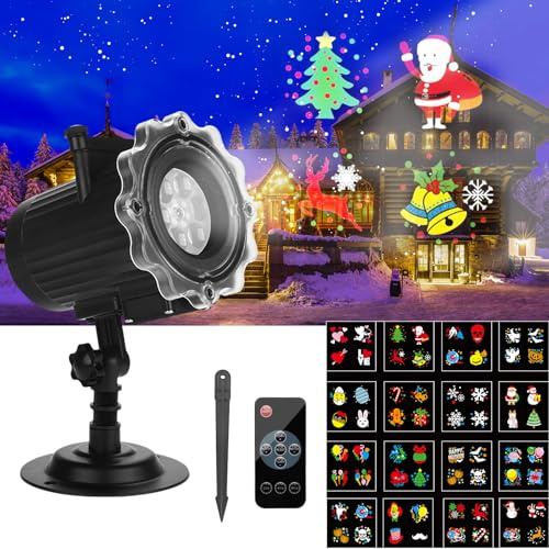 ROVLAK Projektor Weihnachten Aussen, LED Weihnachtsprojektor Outdoor mit 16 Folien, Wasserdicht, Fernbedienung & Timer, Projektionslampe Deko für Weihnachtslichter, Halloween, Party