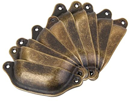 Tiuimk Schubladengriffe in Muschelform, antikes Messing, 98 x 34 mm, 10 Stück