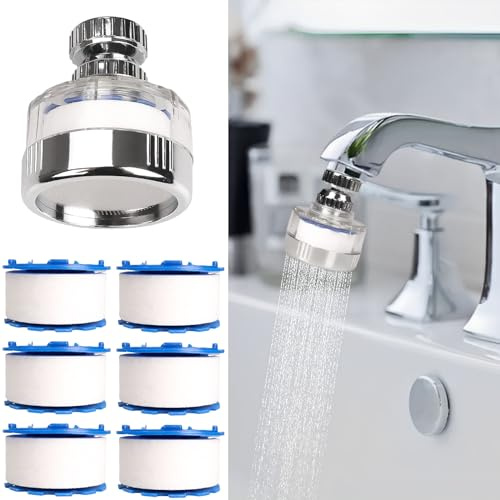 Dexspoeny Lot de 7 filtres à eau universels pour évier avec éléments filtrants, rotation à 360°, filtre de robinet d'évier supprime l'eau dure fluorure, filtre à eau du robinet pour évier de cuisine