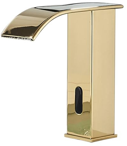 XJTNLB Sensor Taps for Wash Basin Waterfall Taps for Bathroom Basin Hot and Cold Bathroom Taps Infrared Basin Tap Brass Battery Powered,Golden,Low