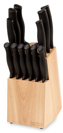 Chicago Cutlery Belmont (13-PC) Kitchen Knife Block Set with Steak Knives and Wooden Block, Polymer Ergonomic Handles and Sharp Stainless Steel Professional Chef Knife Set