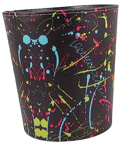 Ciieeo Poubelle en cuir PU avec grande capacité Design rond pour chambre à coucher, bureau et maison Corbeille à déchets pratique sans couvercle facile à nettoyer et décorative