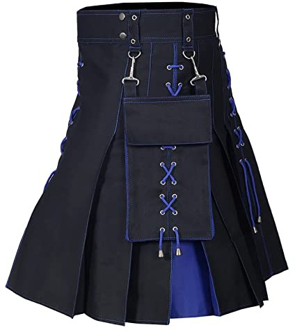 Jupe écossaise pour homme Jupe pour homme Jupe plissée traditionnelle Épissure Utilité écossaise Homme Classique Jupe rétro médiévale Écosse Vintage Kilt Gothique Hommes, G bleu., L